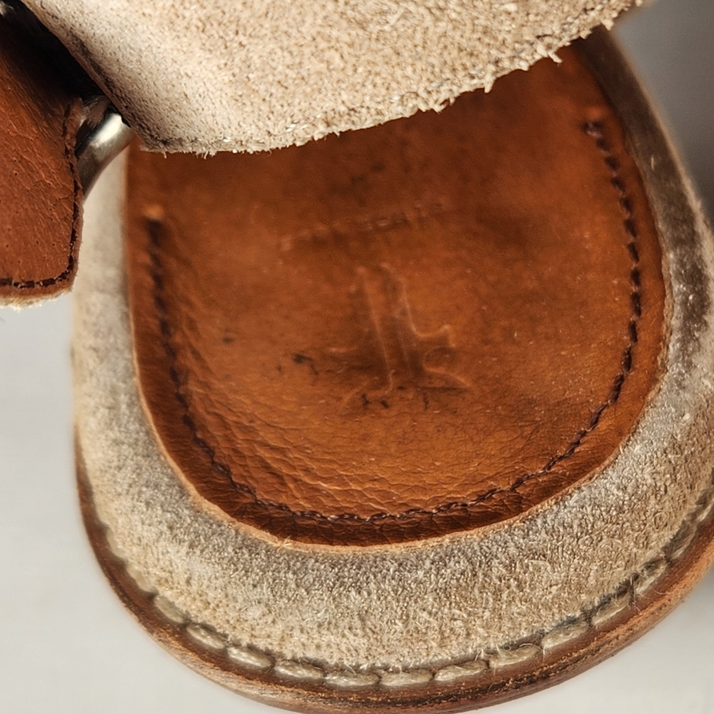 FRYE Women's Courtney Sandal Size 8.5 Taupe Suede Open Toe Sling Back Shoe - Picture 7 of 13